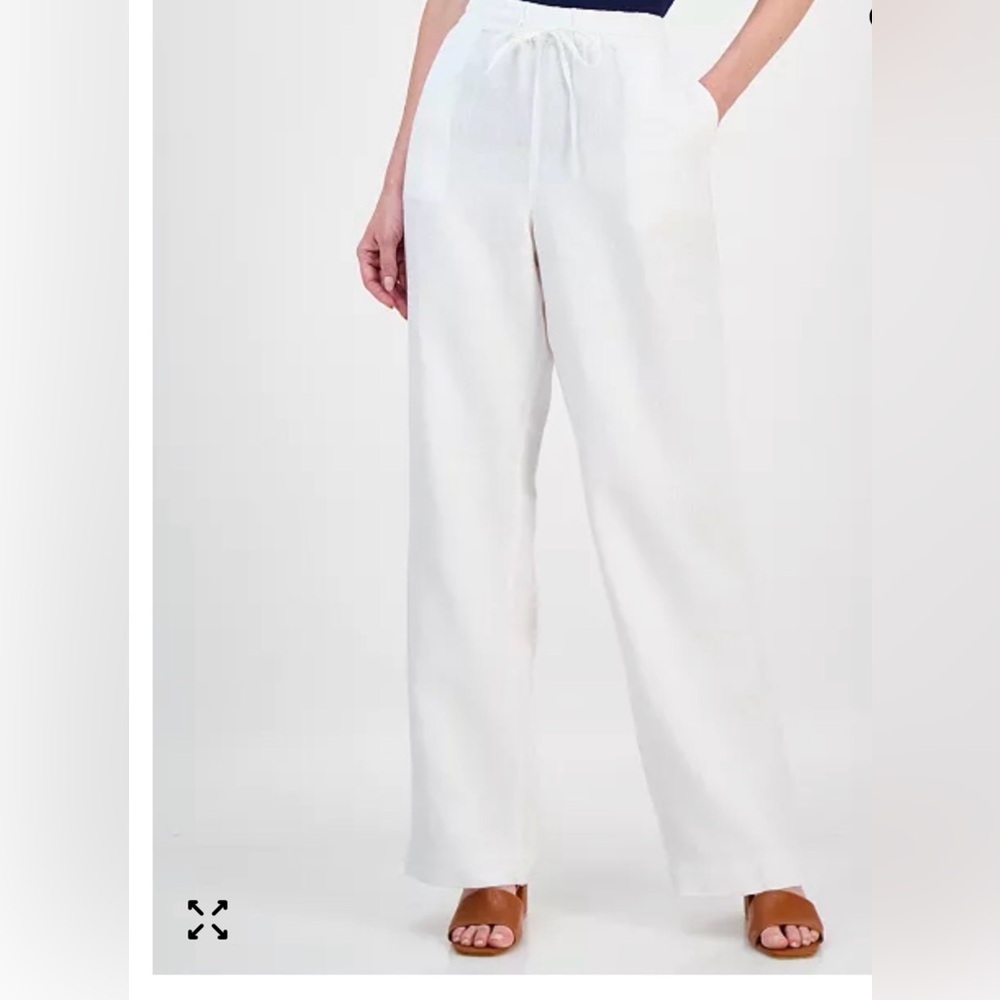 Charter Club Women’s Summer Luxury 100% Linen Elegant White Drawstring Pants XL